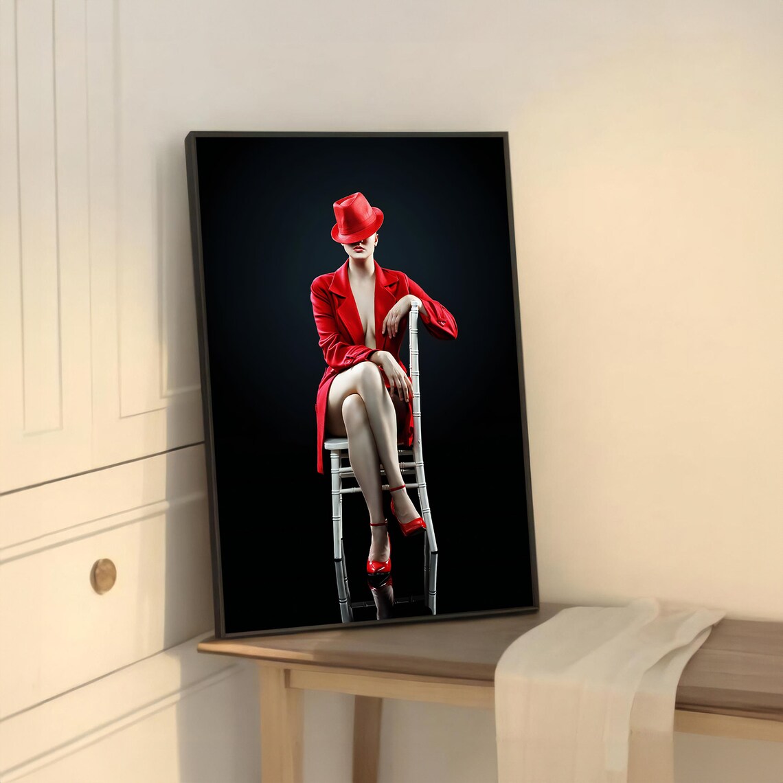Modern Painting Of Woman In Red Outfit And Hat - Image 5