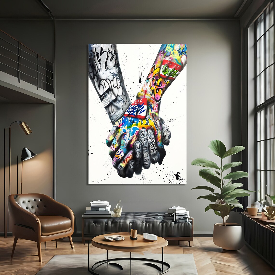 Holding Hands Graffiti Art, Pop Art Style - Image 3
