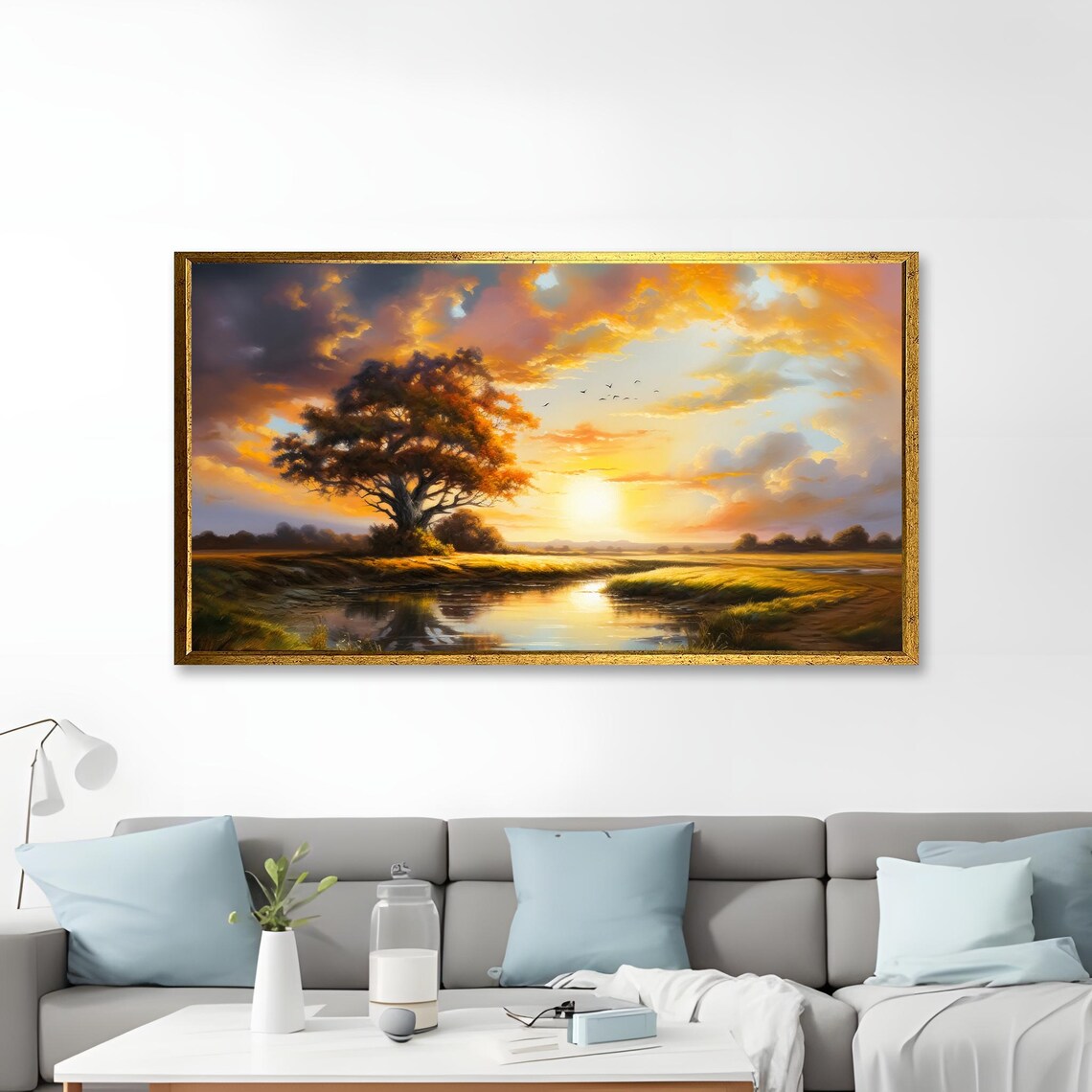 Sunset Landscape, Peaceful Tree By The River - Image 4