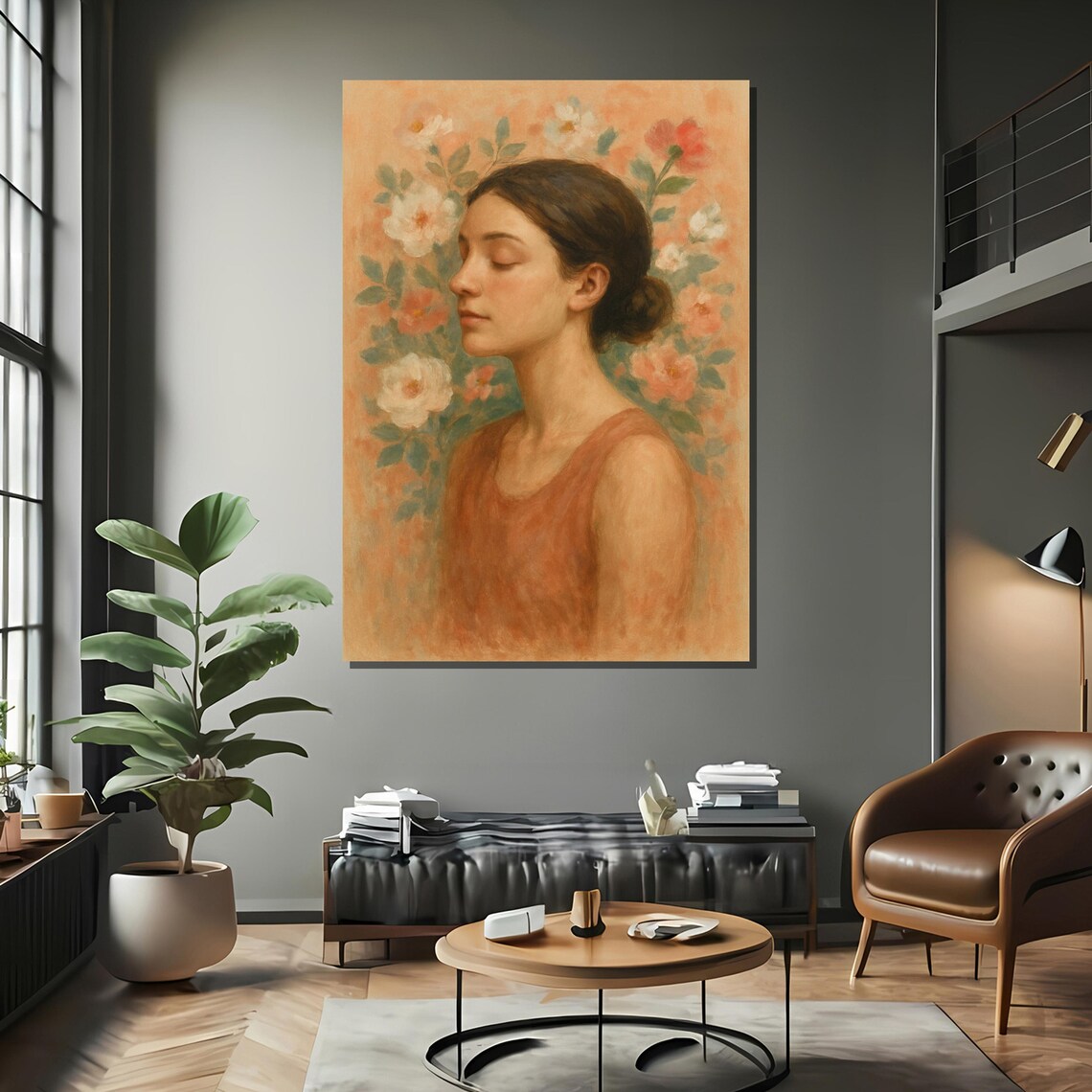 Serene Woman With Flowers Art Print - Image 2