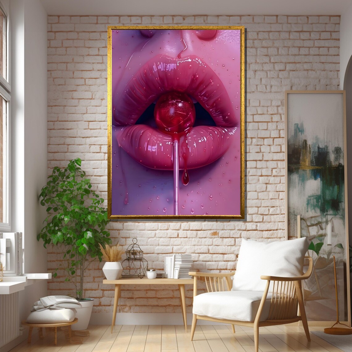 Bold Pink Lips With Lollipop, Bedroom Decor - Image 5