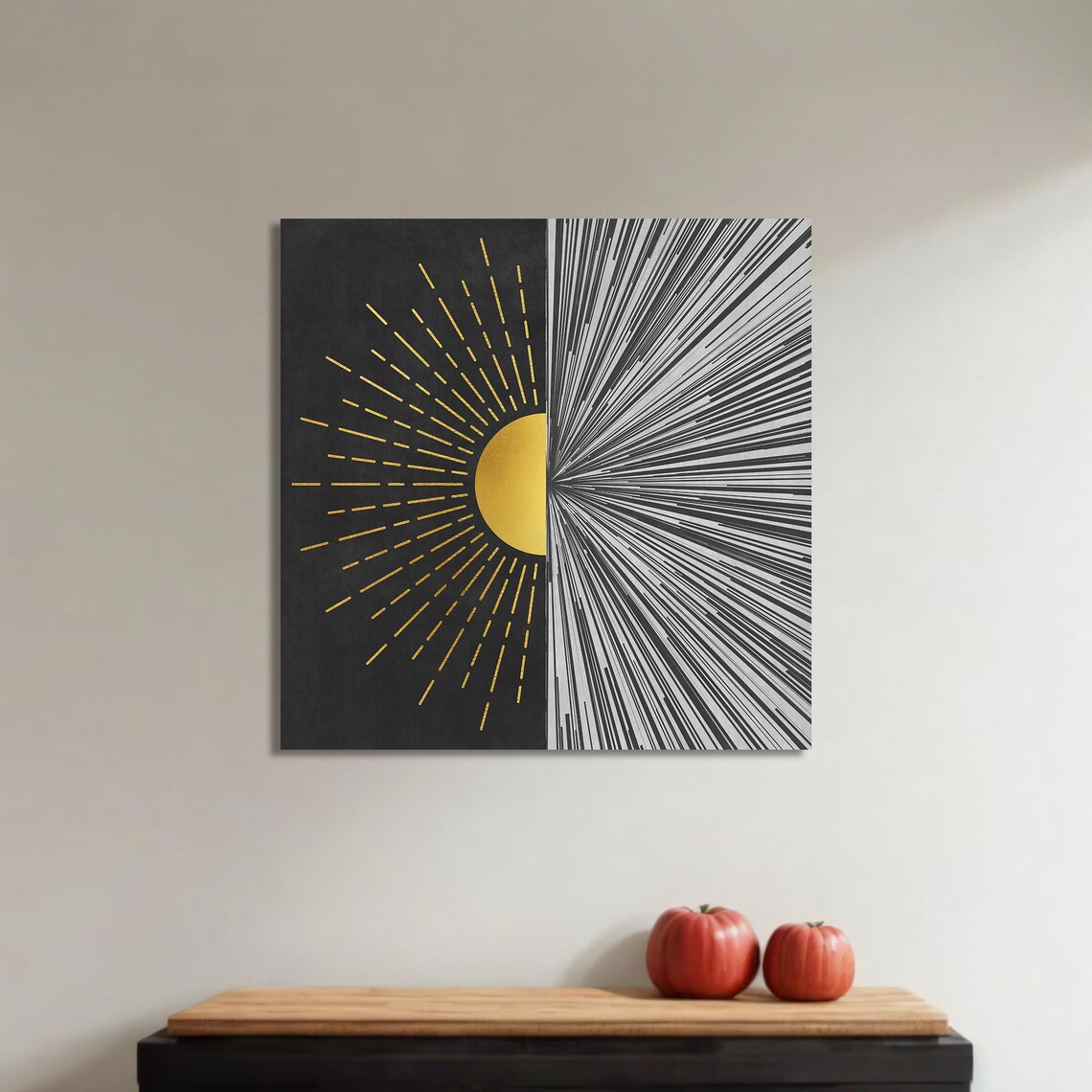 Modern Sun And Lines Painting, Abstract Geometric Decor - Image 4