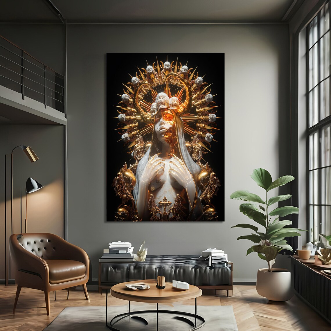 Divine Golden Lady, Surreal Luxury Art Print - Image 4
