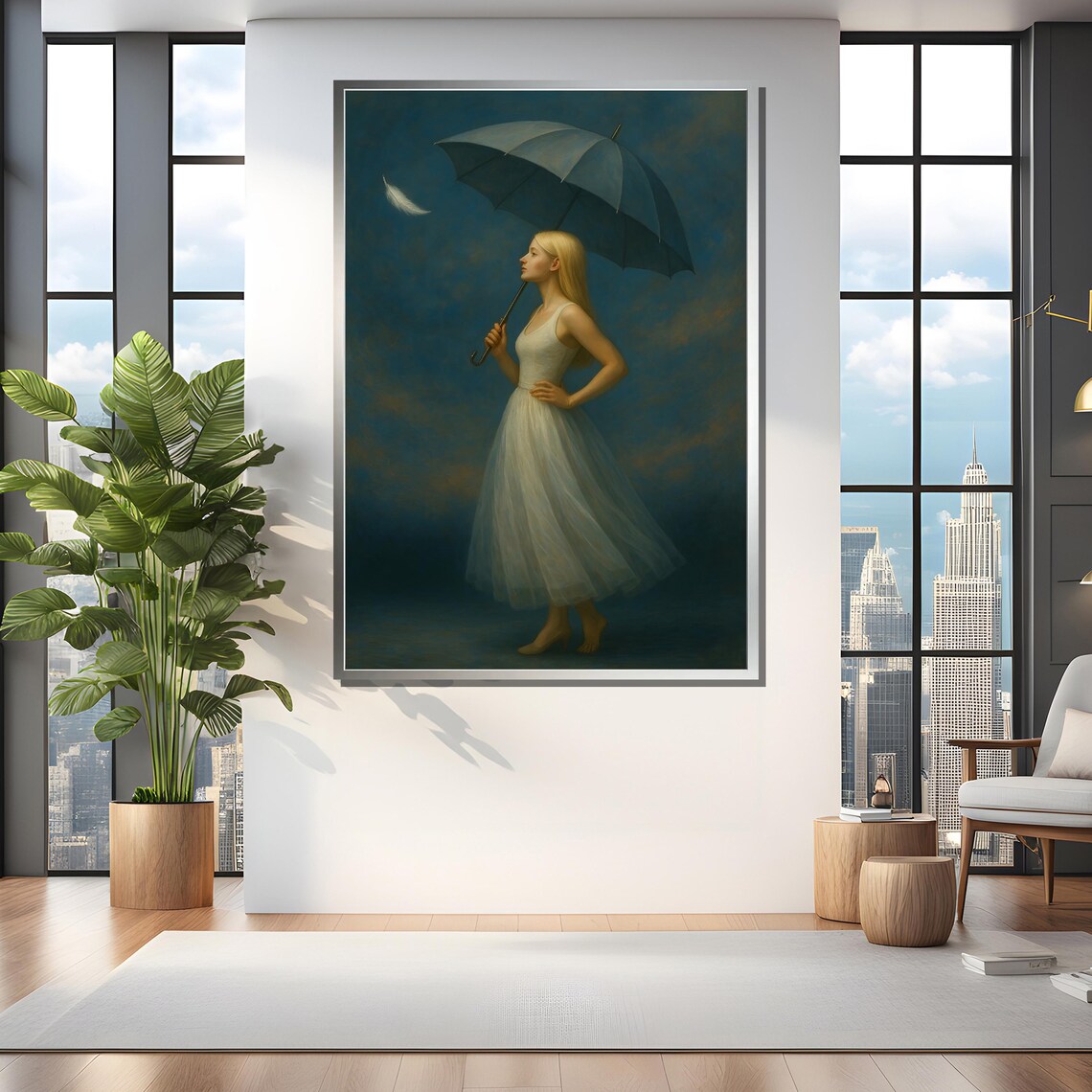 Dreamy Girl Holding Umbrella, Romantic Bedroom Art Print - Image 4