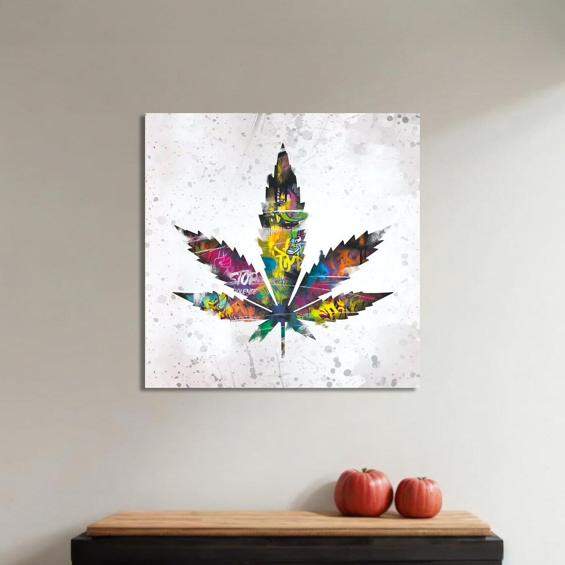 Graffiti Leaf Painting, Bold Urban Street Art - Image 4