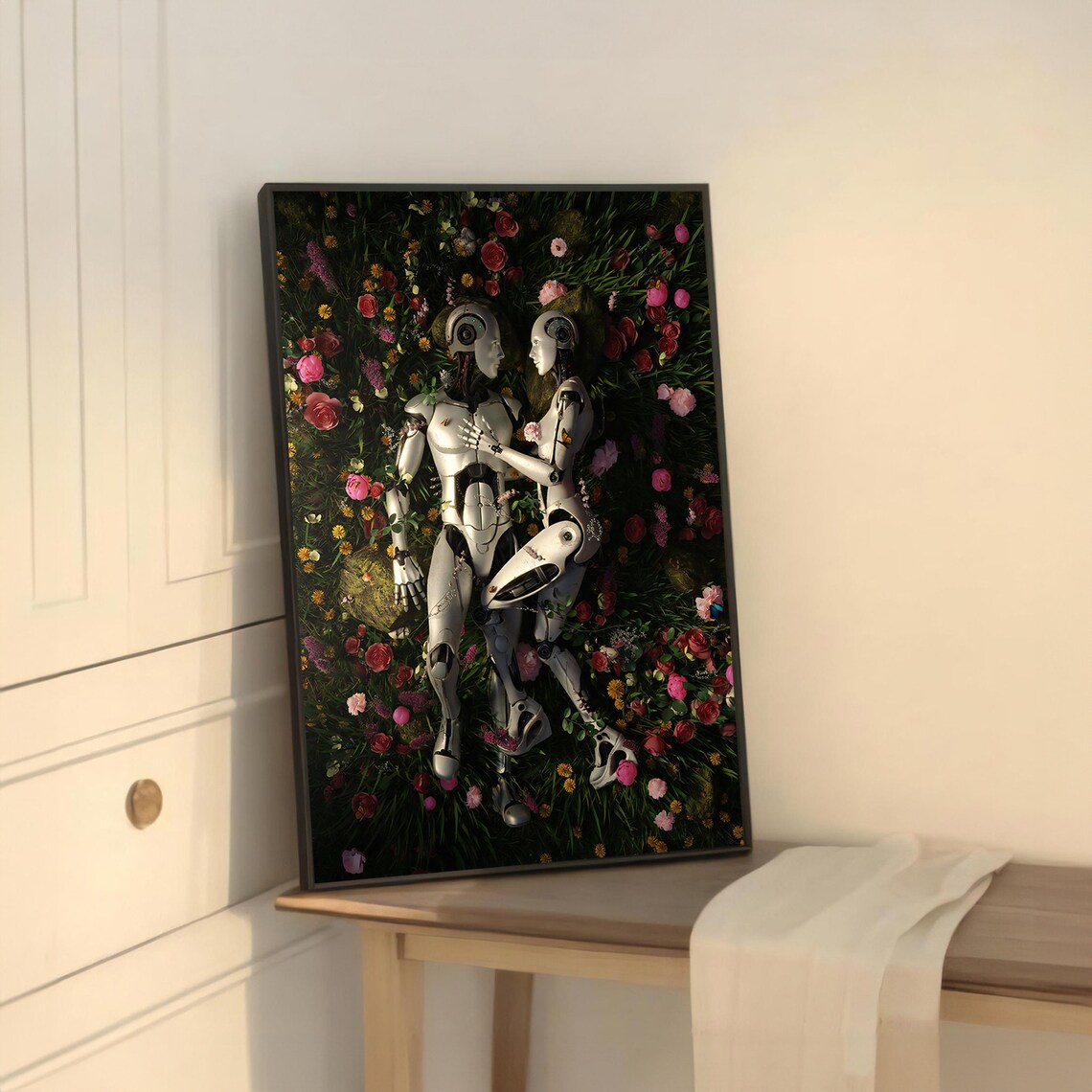 Robotic Lovers Resting in a Flower Field, Art Print - Image 5