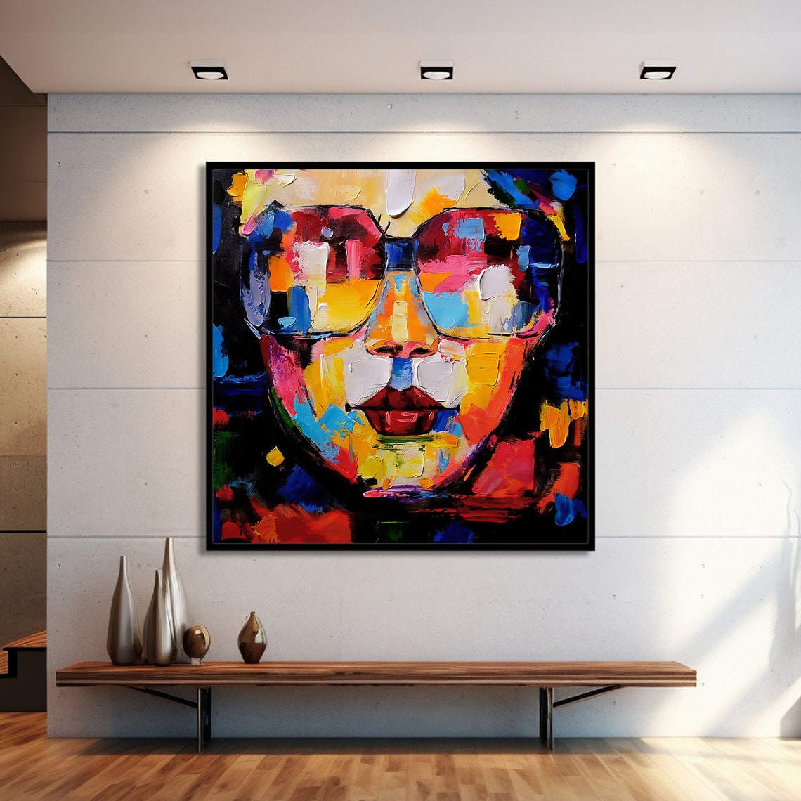 Abstract Portrait With Sunglasses Print Colorful Modern Art Bold Expressionist Painting Contemporary Wall Decor - Image 2
