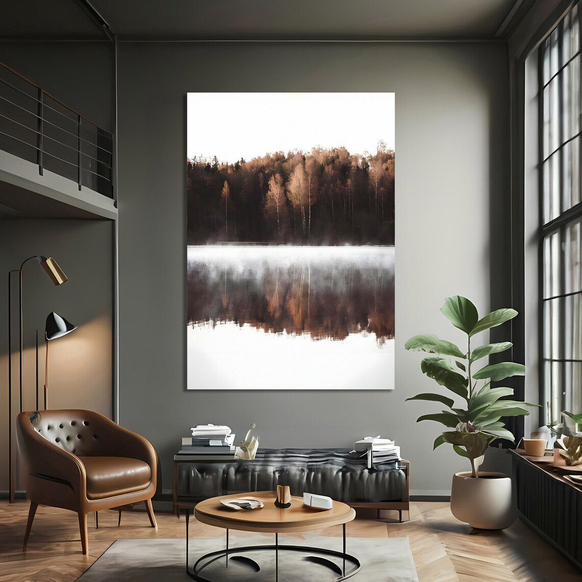 Morning Mist Over Autumn Lake, Serene Landscape Print - Image 3