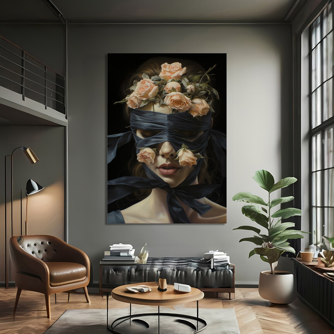 Mysterious Floral Woman, Elegant Dreamy Art Print - Image 3
