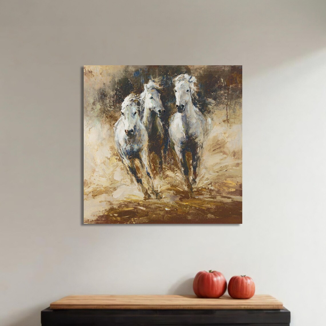 Galloping White Horses, Abstract Modern Animal Decor - Image 4