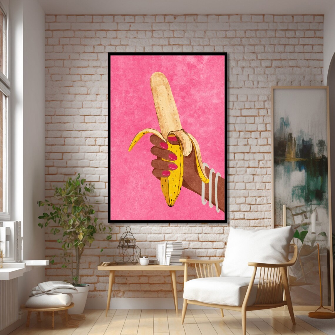 Playful Banana Tease, Sensual Modern Painting - Image 3