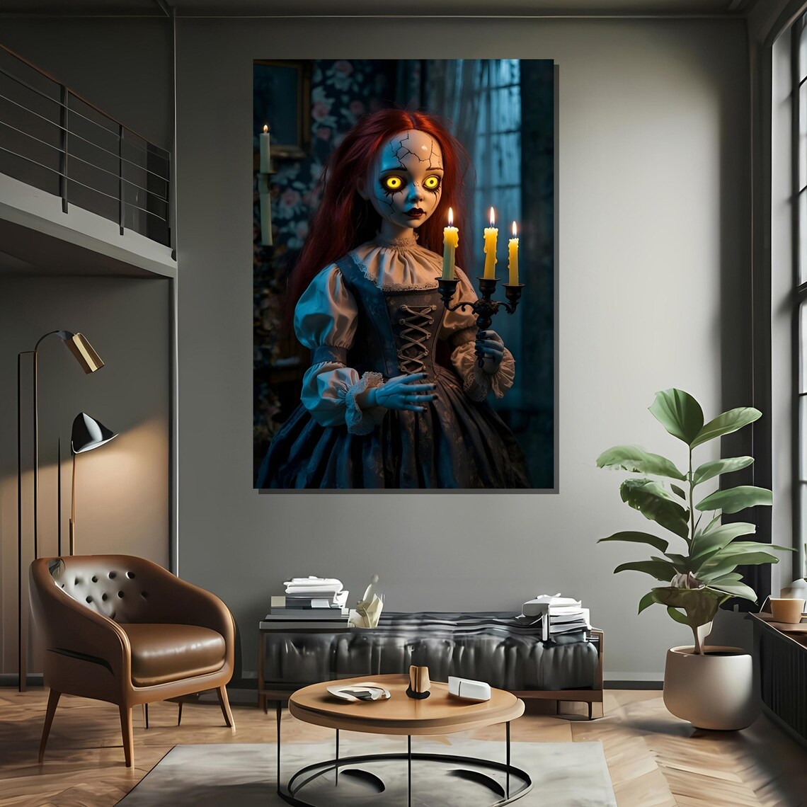 Gothic Haunted Doll With Candlelight Art Print - Image 2