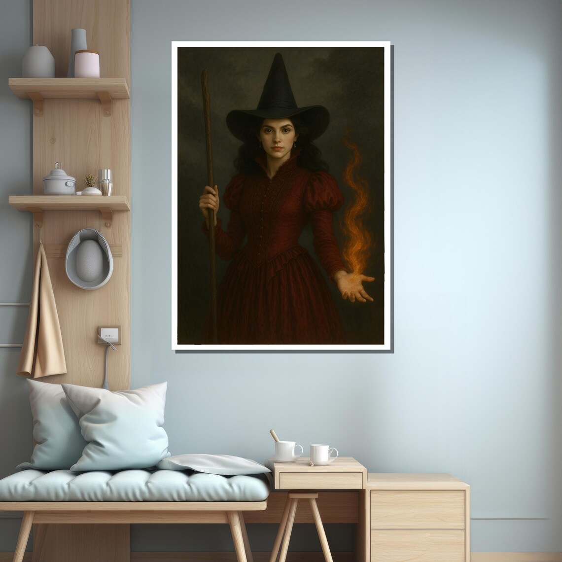 Mystic Witch With Fire Magic, Gothic Bedroom Decor - Image 3
