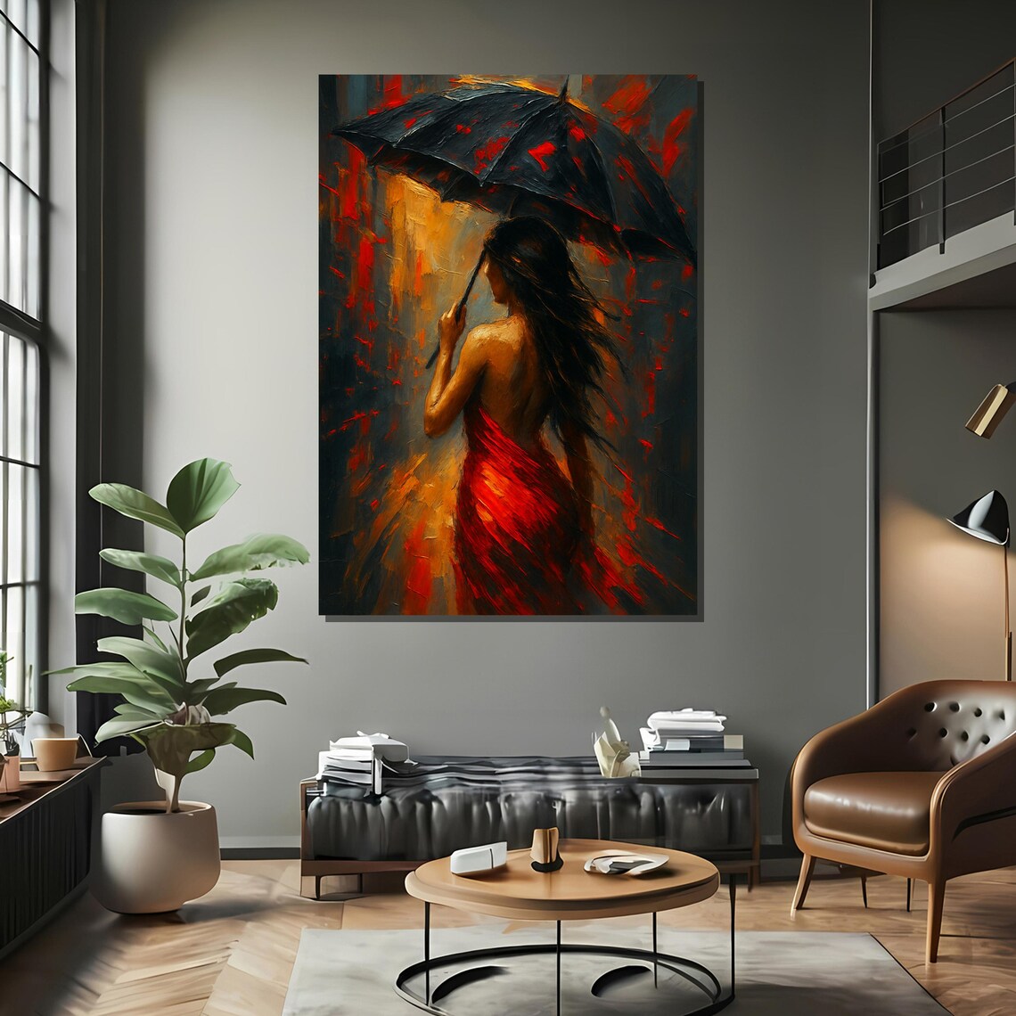 Abstract Woman In Red With Umbrella, Wall Art Print - Image 2