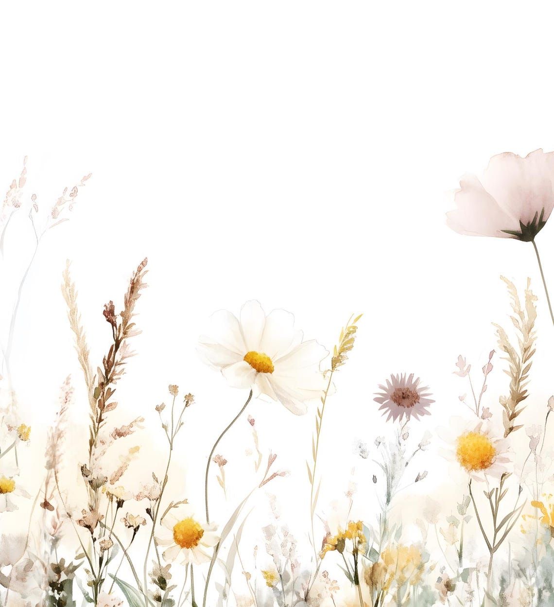 Airy Watercolor Wildflower Field White Minimal Botanical Art Poster - Image 6