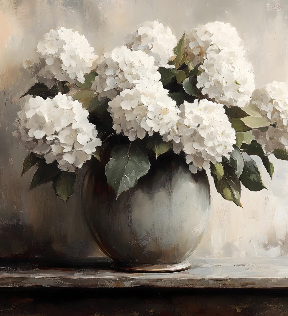 Muted Hydrangea Art, Vintage Vase Painting - Image 6