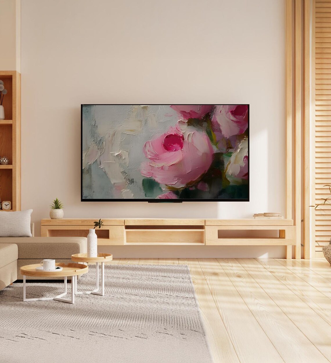 Pink Roses Impasto Oil Painting Blush Floral Spring Wall Art Poster - Image 7