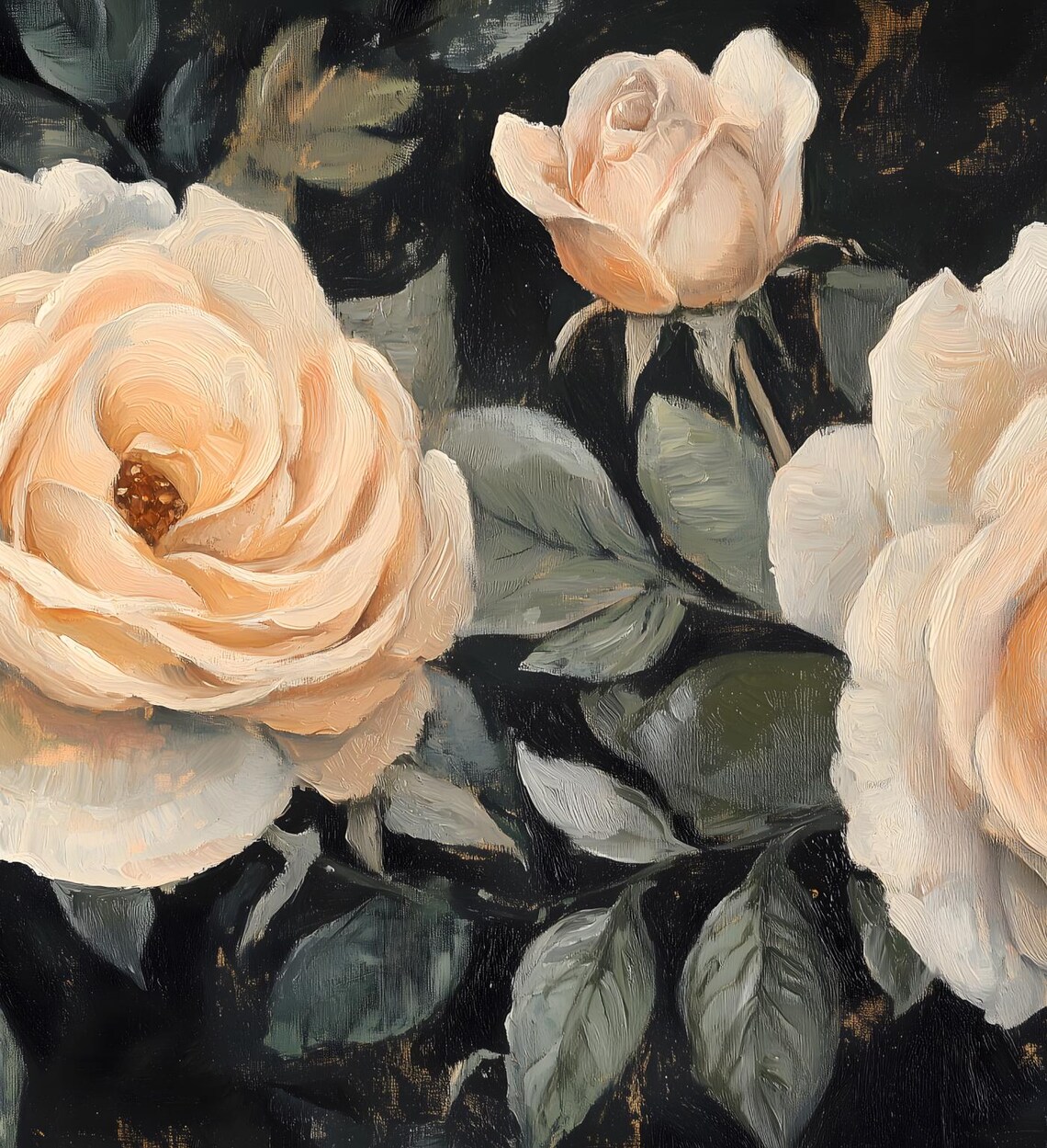 Dark Moody Cream Roses Vintage Floral Oil Painting Romantic Art Poster - Image 6