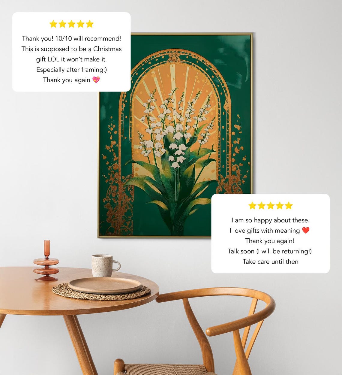 Lily Of The Valley Emerald Green Gold Sunburst Botanical Art Poster - Image 2