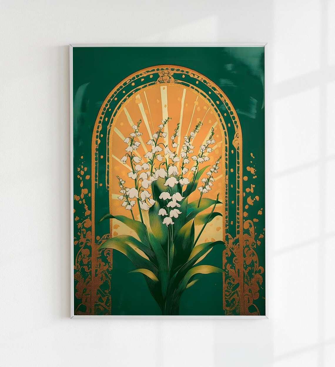 Lily Of The Valley Emerald Green Gold Sunburst Botanical Art Poster