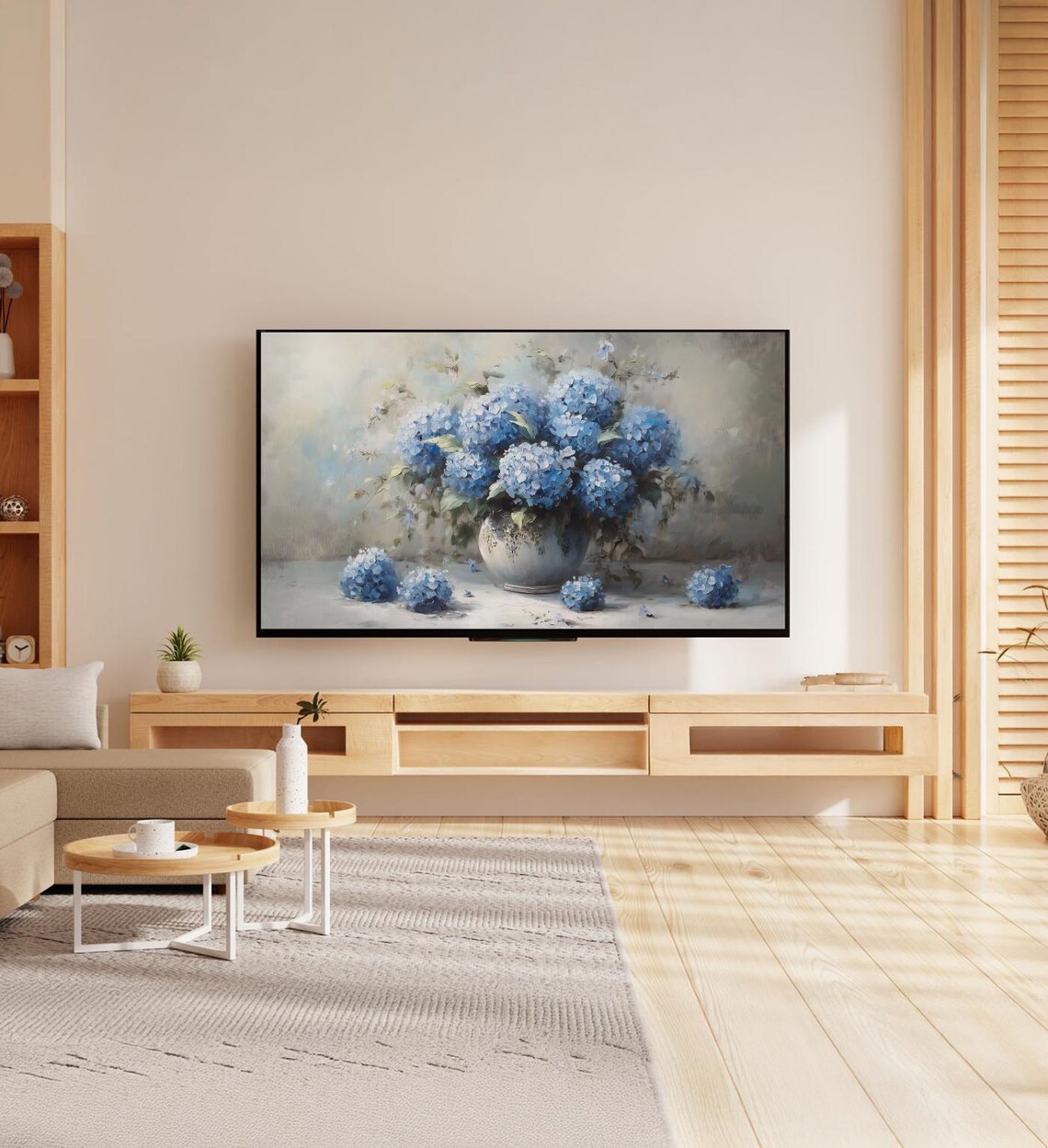 Blue Hydrangeas In Vase Soft Floral Still Life Oil Painting Art Poster - Image 7