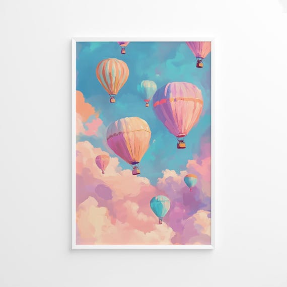 Whimsical Hot Air Balloon Kids Room Art Print
