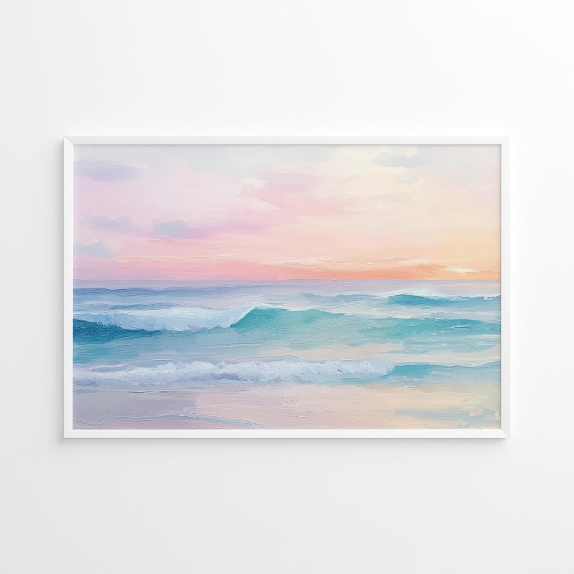 Coastal Sunset Waves Art Print, Pastel Seascape