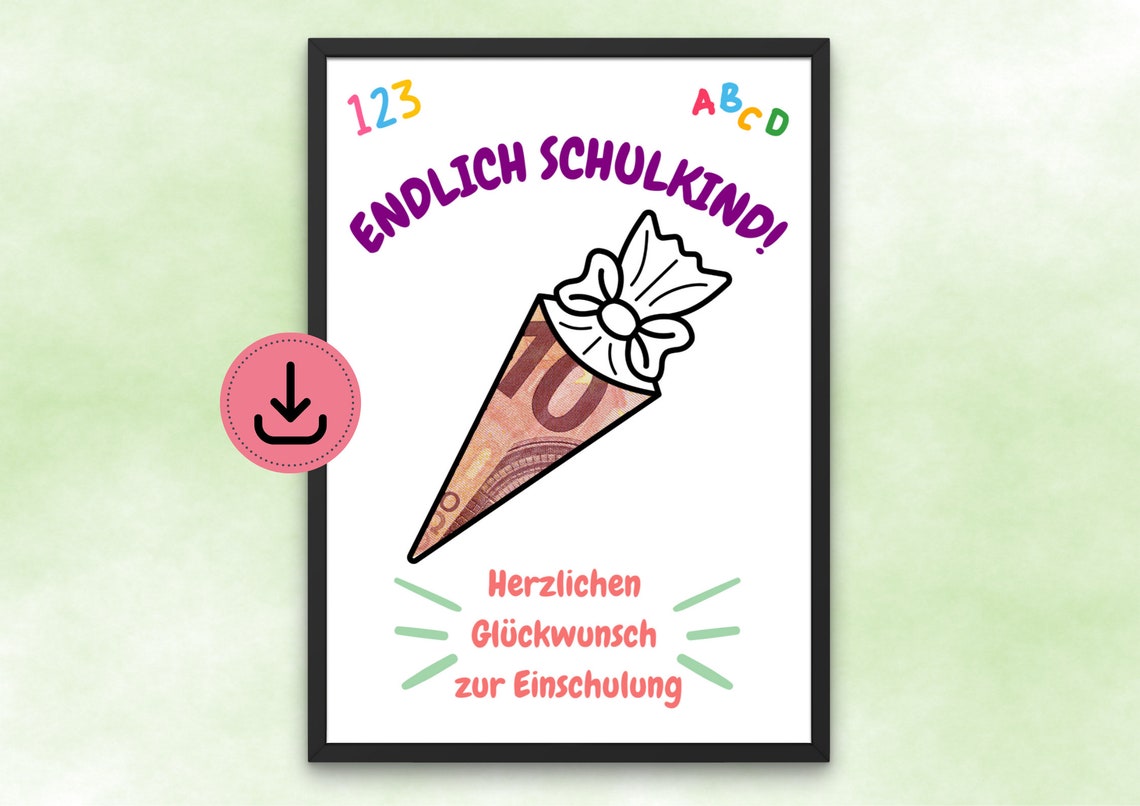 Back to School Money Gift Card School Cone First Day Keepsake Poster