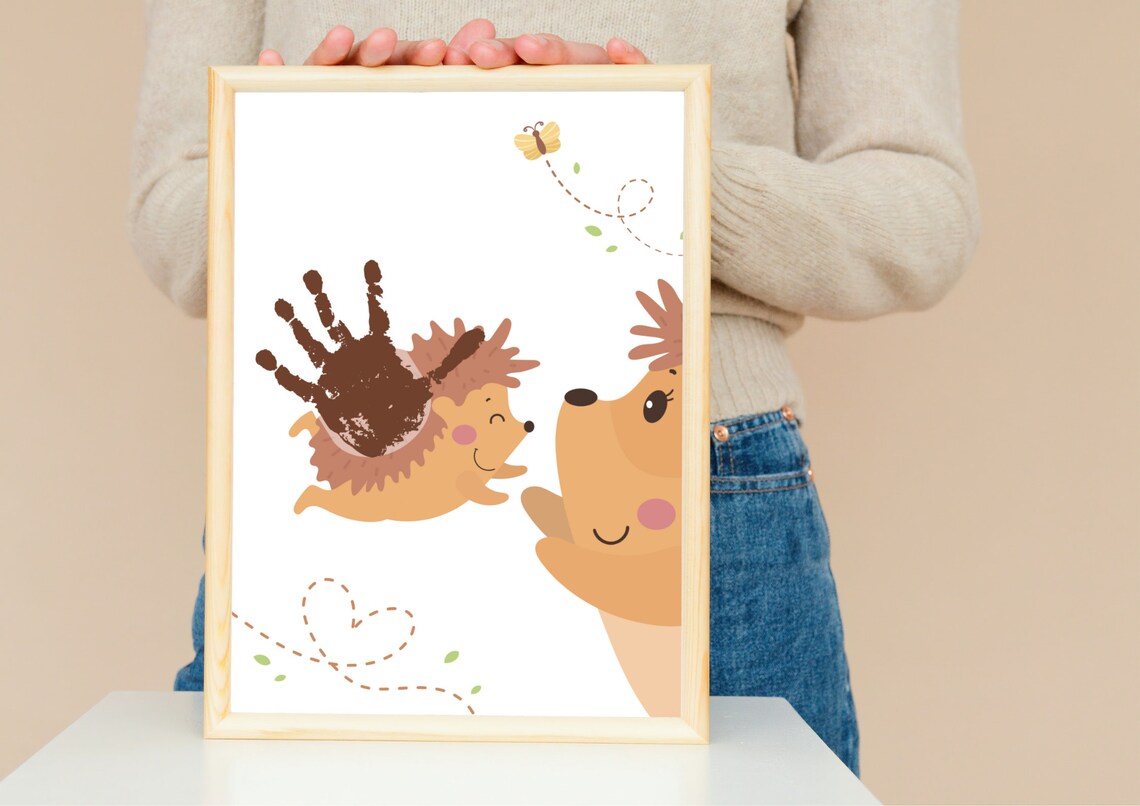 Cute Hedgehog Handprint Baby Nursery Animal Keepsake Art Poster - Image 2