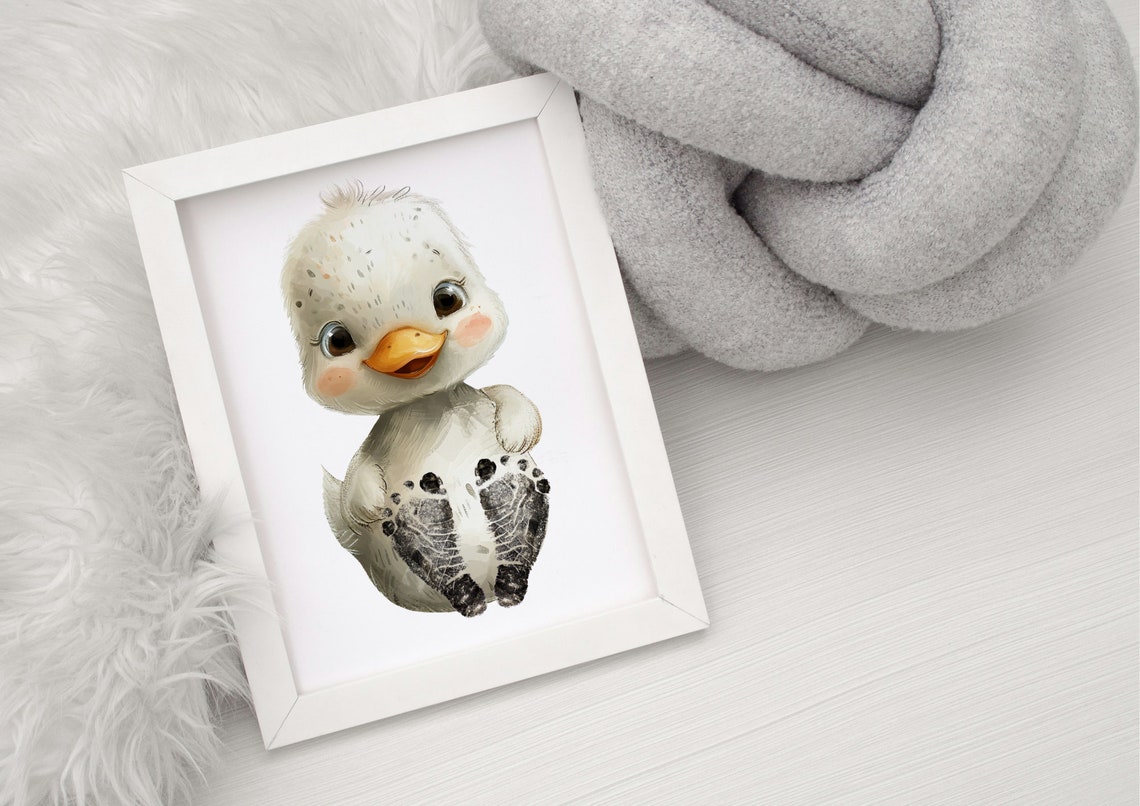 Fluffy White Duckling Baby Footprint Nursery Keepsake Poster - Image 4