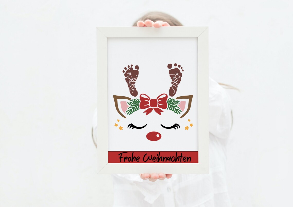 Merry Christmas Reindeer Handprint Antlers Baby Holiday Art Poster - Image 2