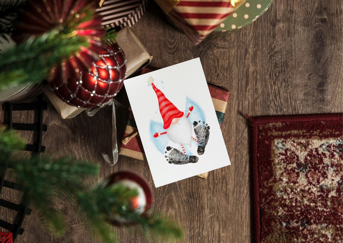 Cute Christmas Gnome With Striped Hat Snow Baby Footprint Poster - Image 4