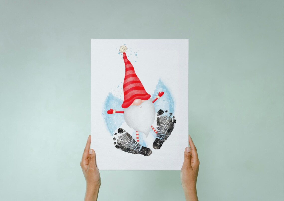 Cute Christmas Gnome With Striped Hat Snow Baby Footprint Poster - Image 3