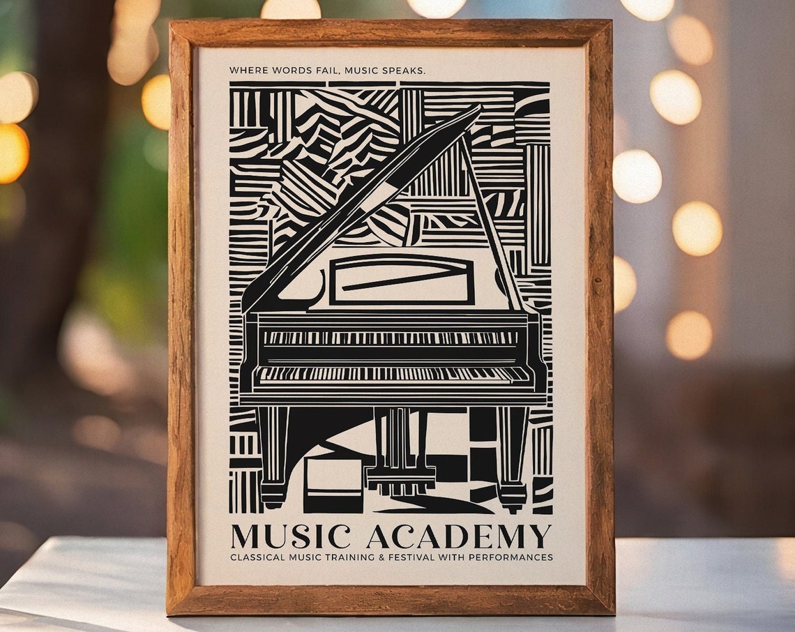 Music Academy Poster Piano Classical Music Print Vintage Music Wall Art California Concert Print Travel Poster Black And Beige Jazz Art