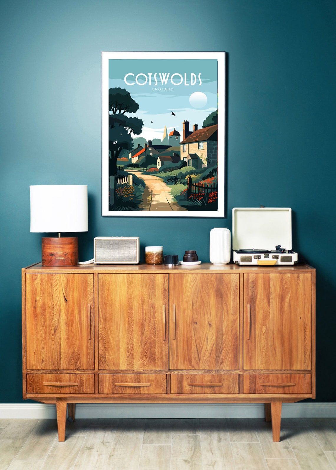 Cotswolds England Stone Cottages Village Lane Retro Travel Poster - Image 2