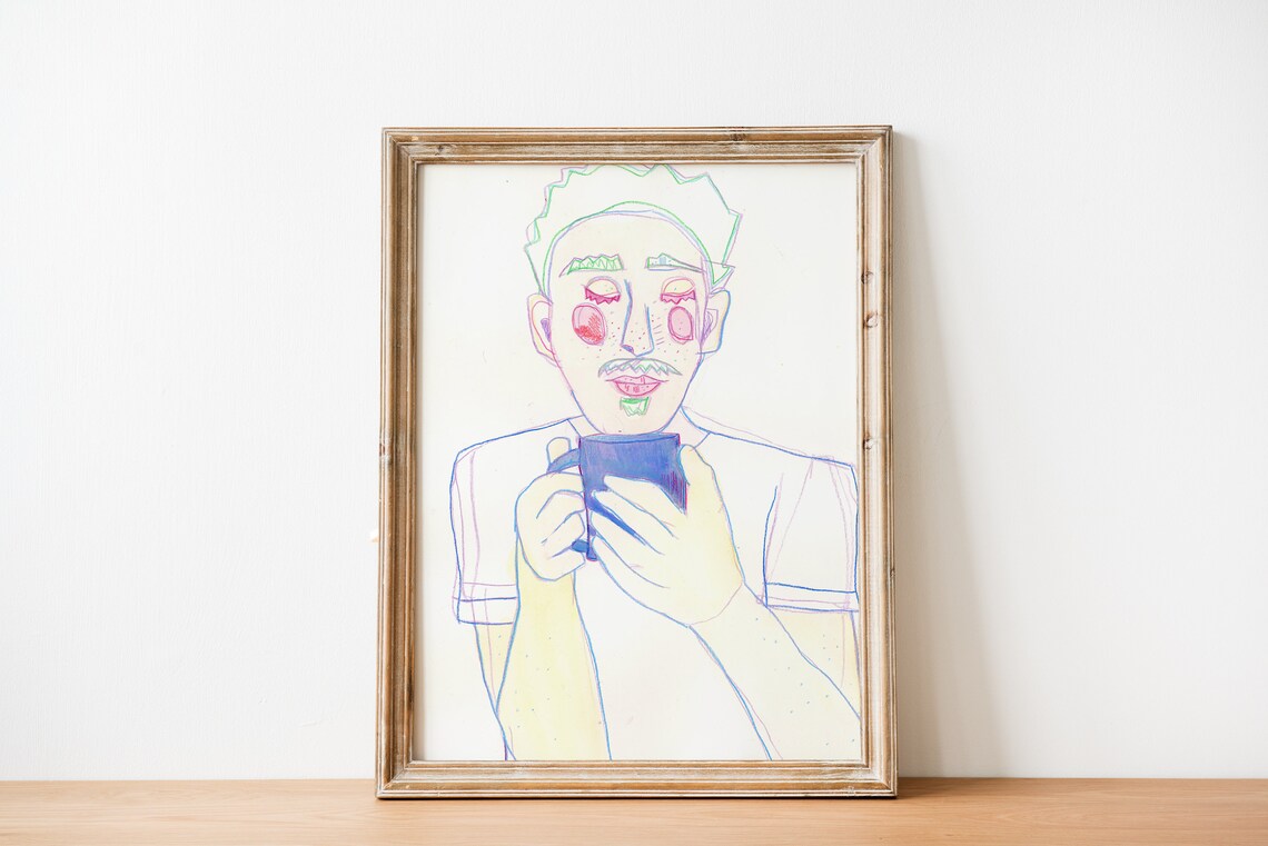 Coffee Lover Art Print, Retro Dude Kitchen Decor - Image 3