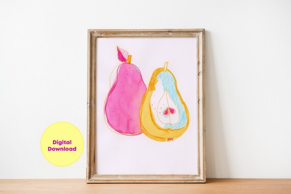 Pear Kitchen Print Decor Wall Art Fruit Painting Fruit Illustration Poster