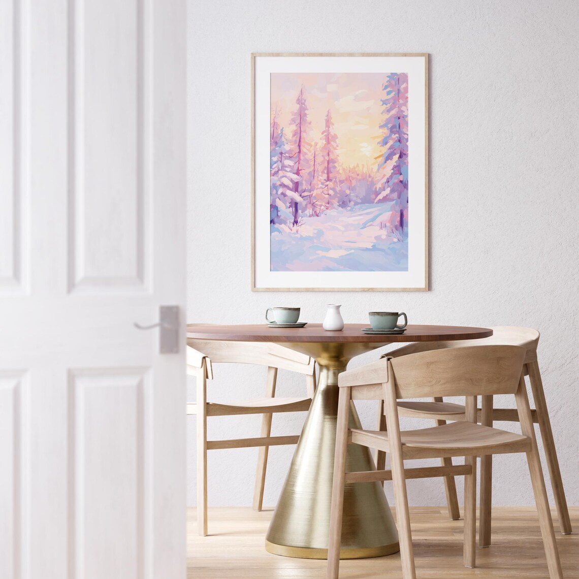 Winter Pastel Forest Painting, Pink Christmas Tree - Image 4