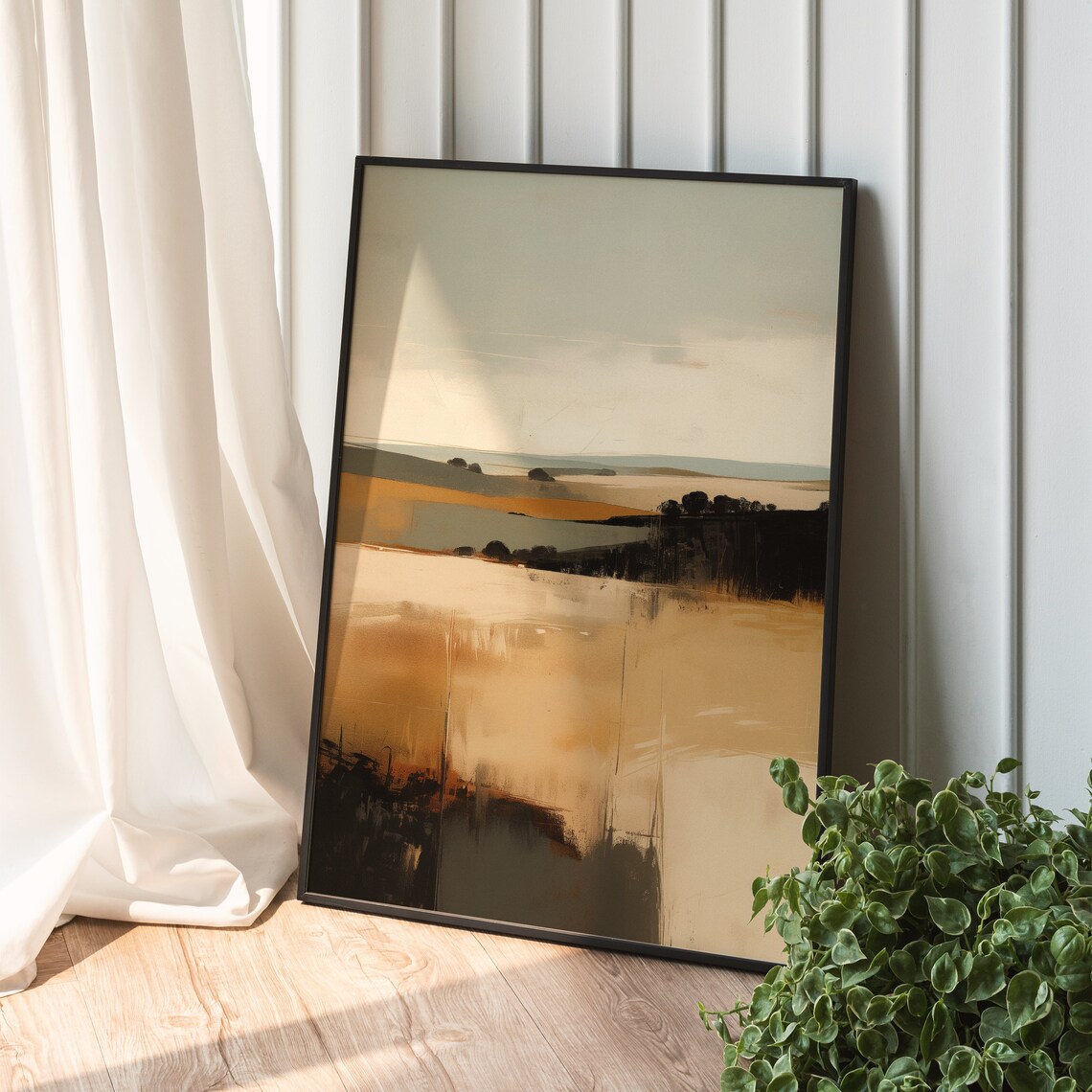 Abstract Beige And Brown Landscape, Minimalist Japandi - Image 2