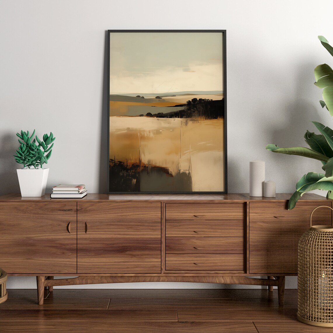 Abstract Beige And Brown Landscape, Minimalist Japandi - Image 3