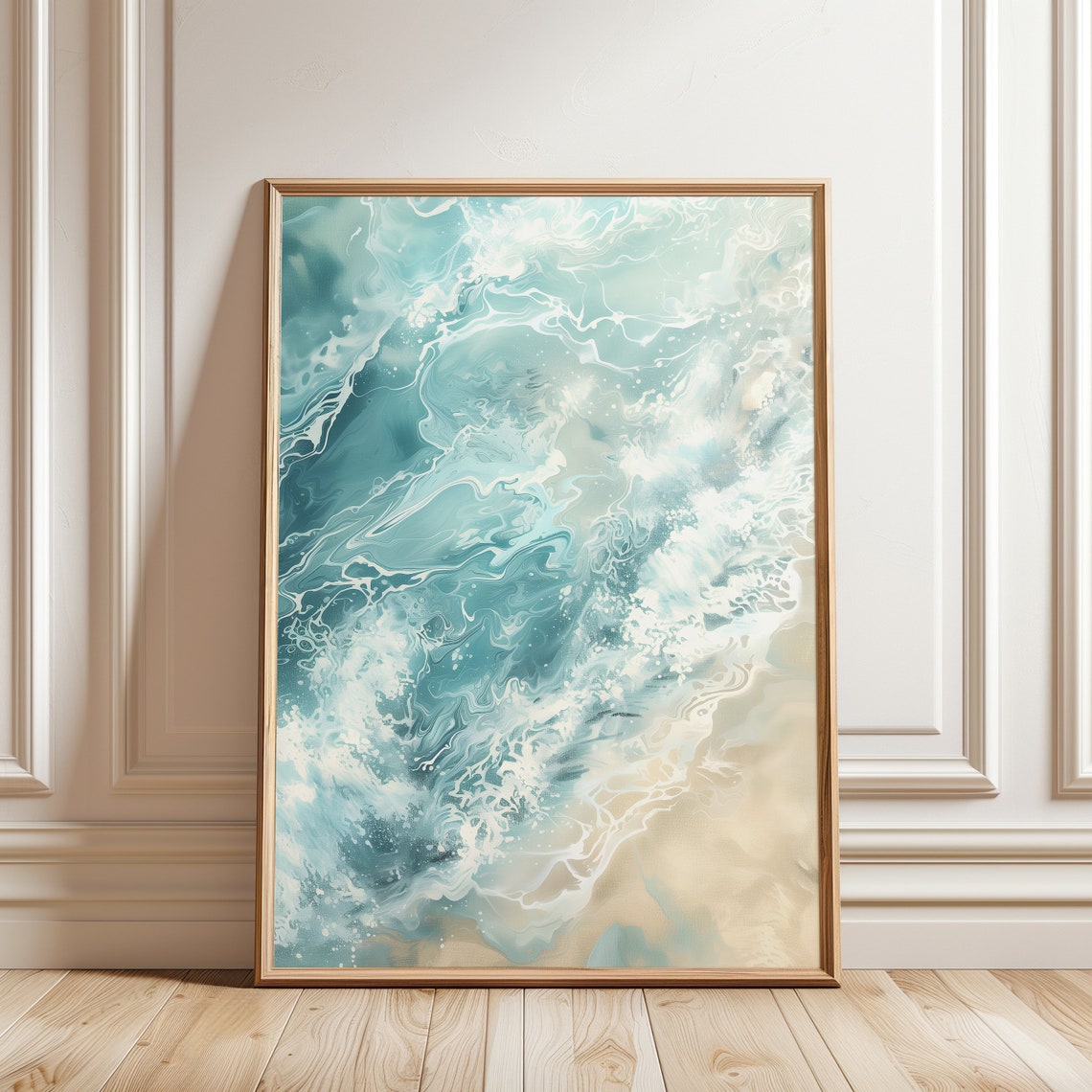 Turquoise Ocean Wave Foam Abstract Aerial Sea Water Art Poster