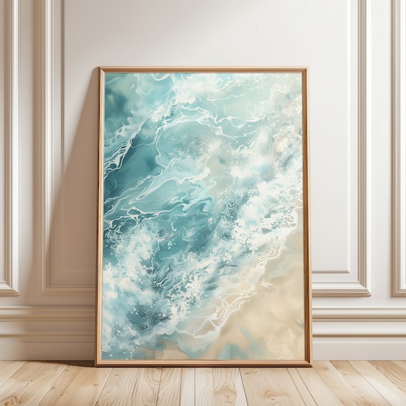 Turquoise Ocean Wave Foam Abstract Aerial Sea Water Art Poster