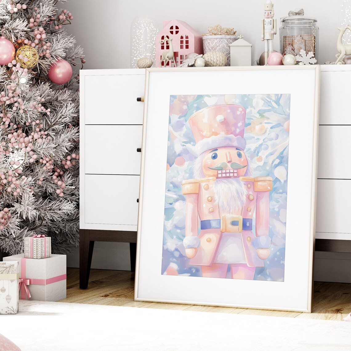 Pastel Nutcracker Painting, Cute Christmas Art - Image 3