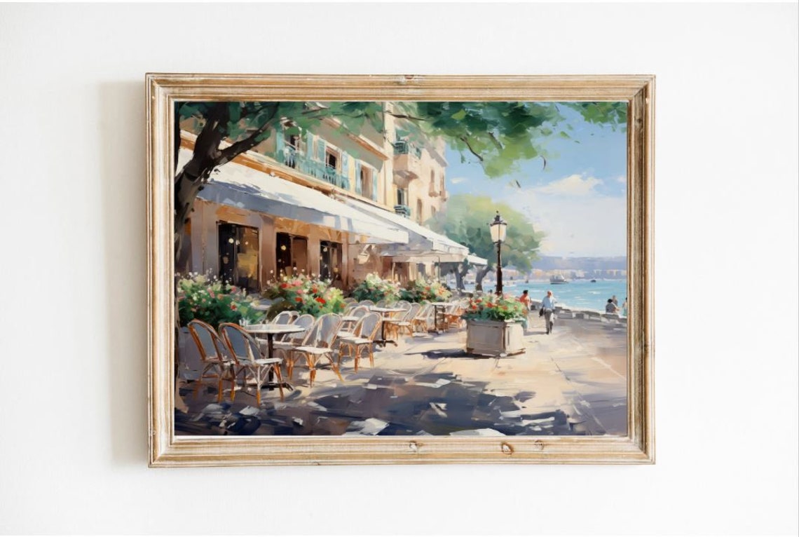 Amalfi Coast Waterfront Cafe Terrace Seaside Oil Painting Wall Art