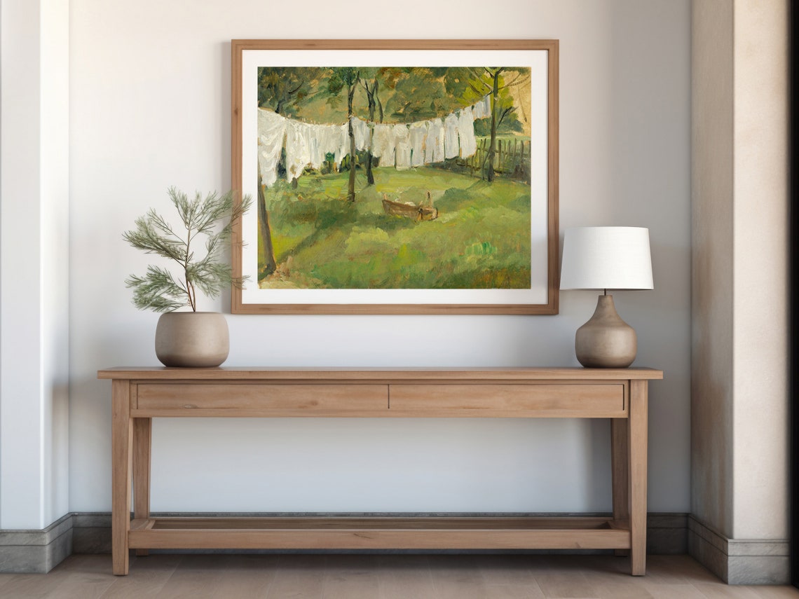 Sunlit Garden Laundry Lines Impressionist Orchard Scene Poster - Image 6