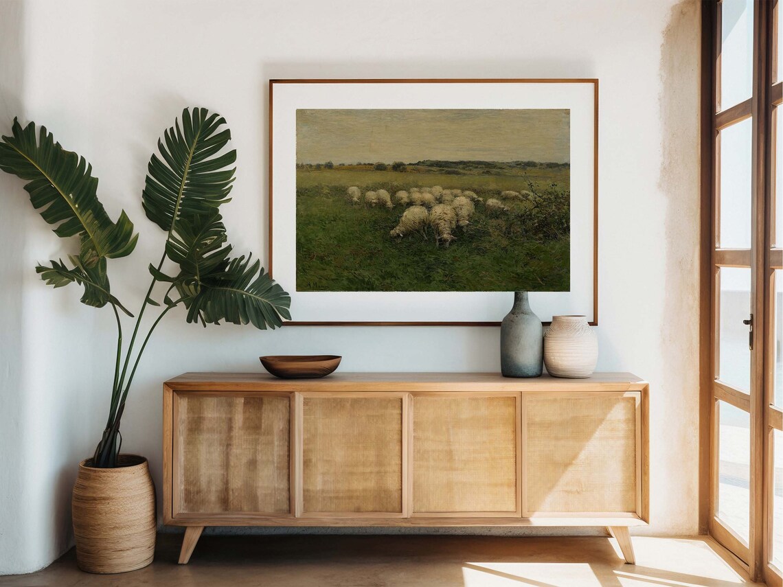 Sheep Flock Grazing Meadow Vintage Countryside Animal Painting Poster - Image 8