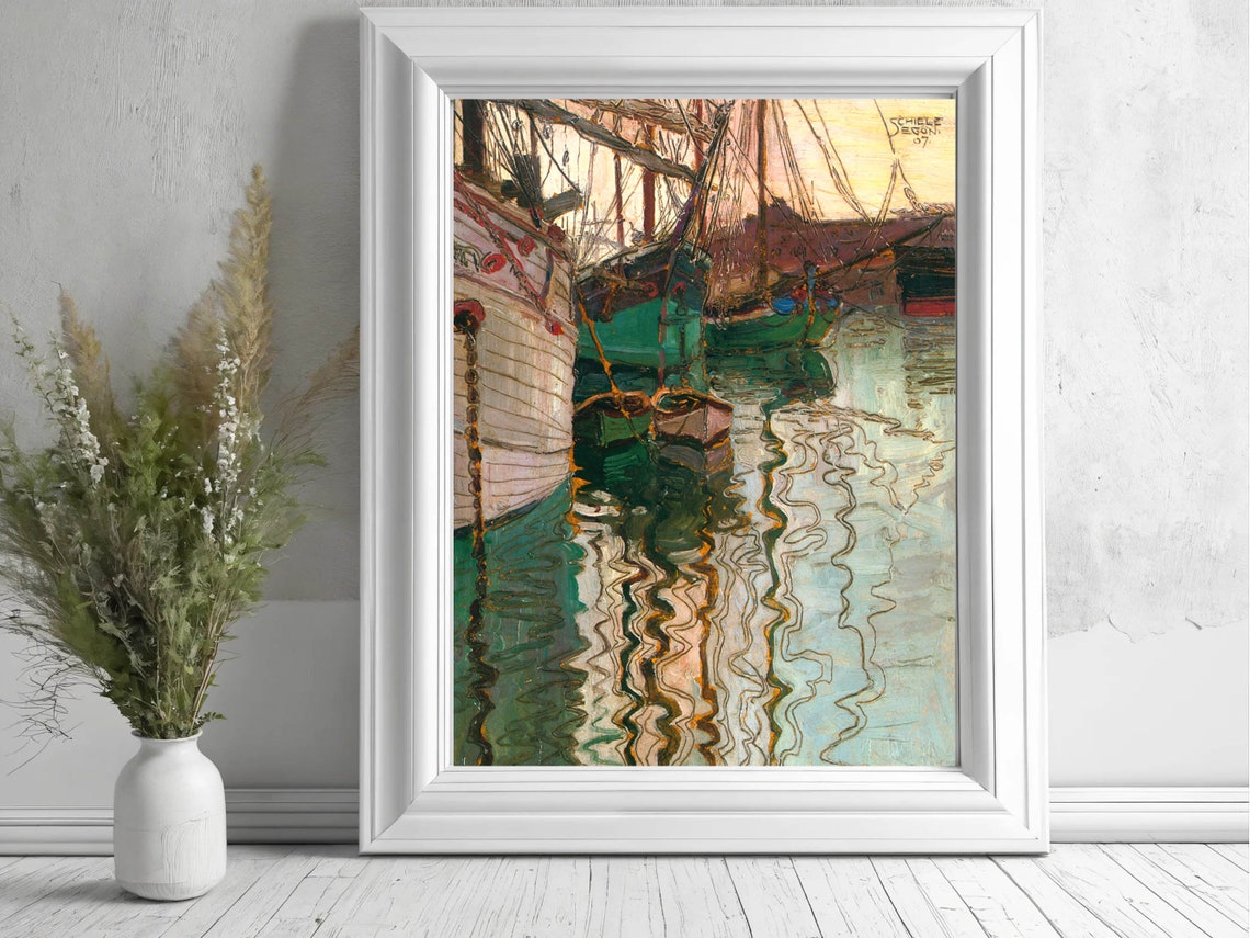 Egon Schiele Harbor of Trieste Classic Sailboat Harbor Print