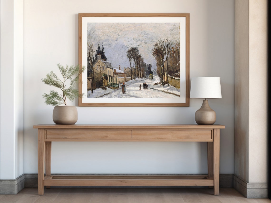 Snow Covered Village Road Winter Figures Impressionist Poster - Image 8