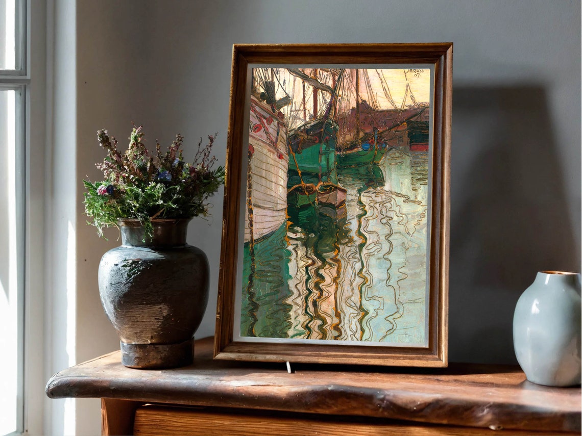 Egon Schiele Harbor of Trieste Classic Sailboat Harbor Print - Image 3