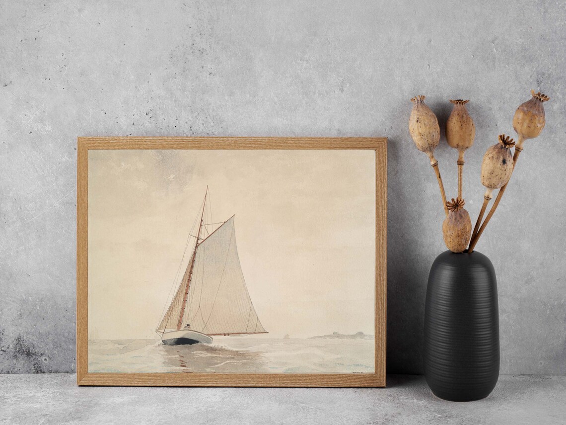 Winslow Homer Sailing Off Gloucester Neutral Sailboat Watercolor Poster - Image 2